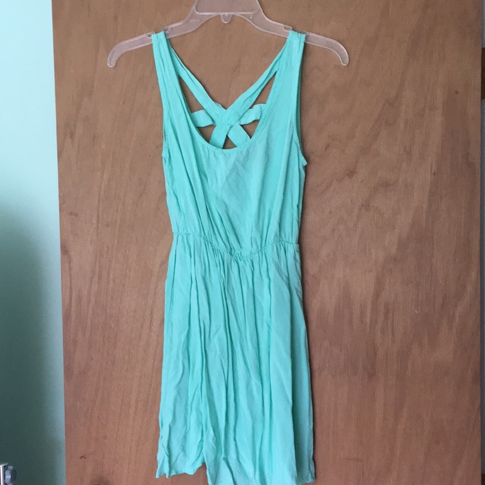 Aqua sun dress with cutout back detail